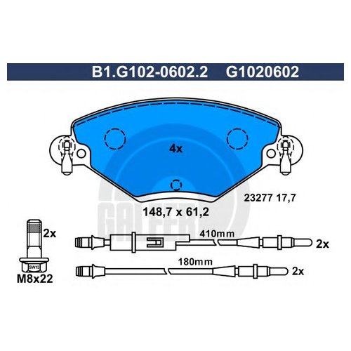 

Комплект передних тормозных колодок Galfer B1G10206022 для Citroen C5 I,II