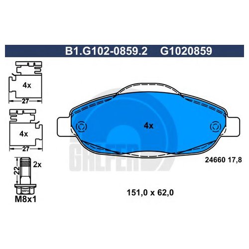 Комплект передних тормозных колодок Galfer B1G10208592 для Peugeot 3008, 308