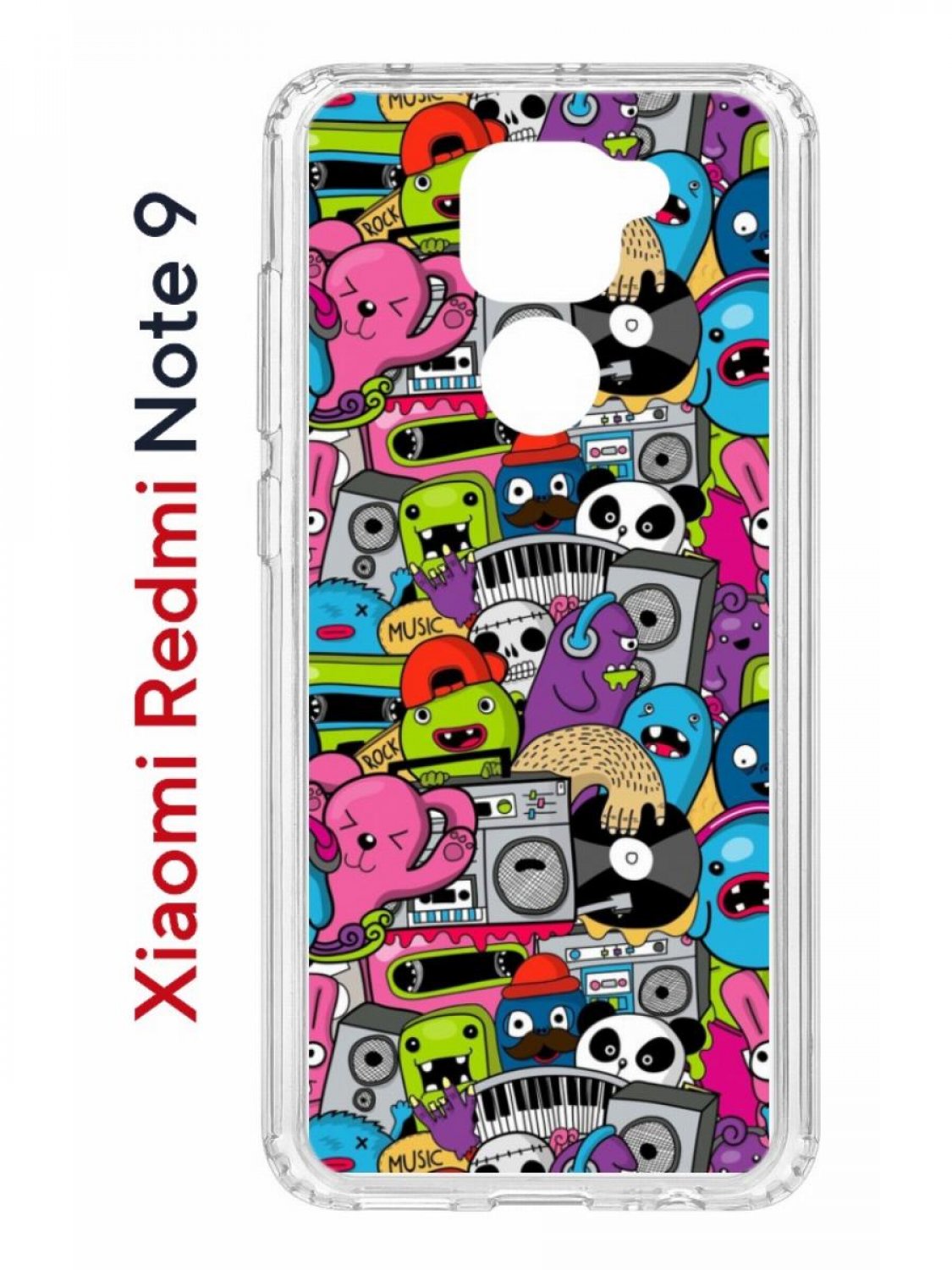 Чехол на Redmi Note 9 Kruche Print Monsters music,противоударный бампер,с защитой камеры