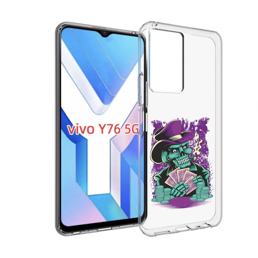 

Чехол MyPads зеленый череп с картами для Vivo Y76 5G, Прозрачный, Tocco