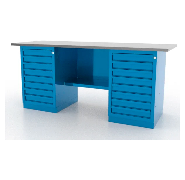 

FERRUM 01.288L-5015 FERRUM Верстак слесарный, двухтумбовый, оцинкованная столешница, синий