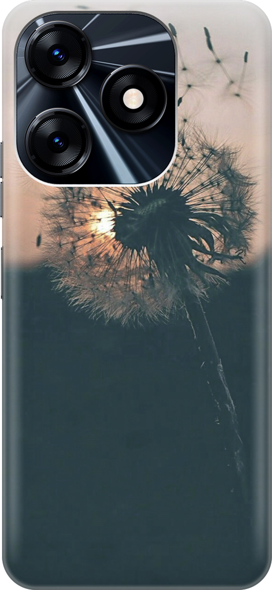 

Силиконовый чехол на Tecno Spark 10 с принтом "Одуванчик на закате", Серый;черный, 159541