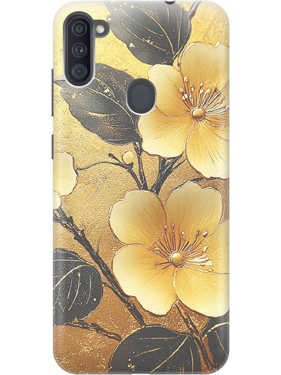 

Силиконовый чехол на Samsung Galaxy A11 / M11 с принтом "Цветы и золото", Прозрачный;желтый;черный, 722820824