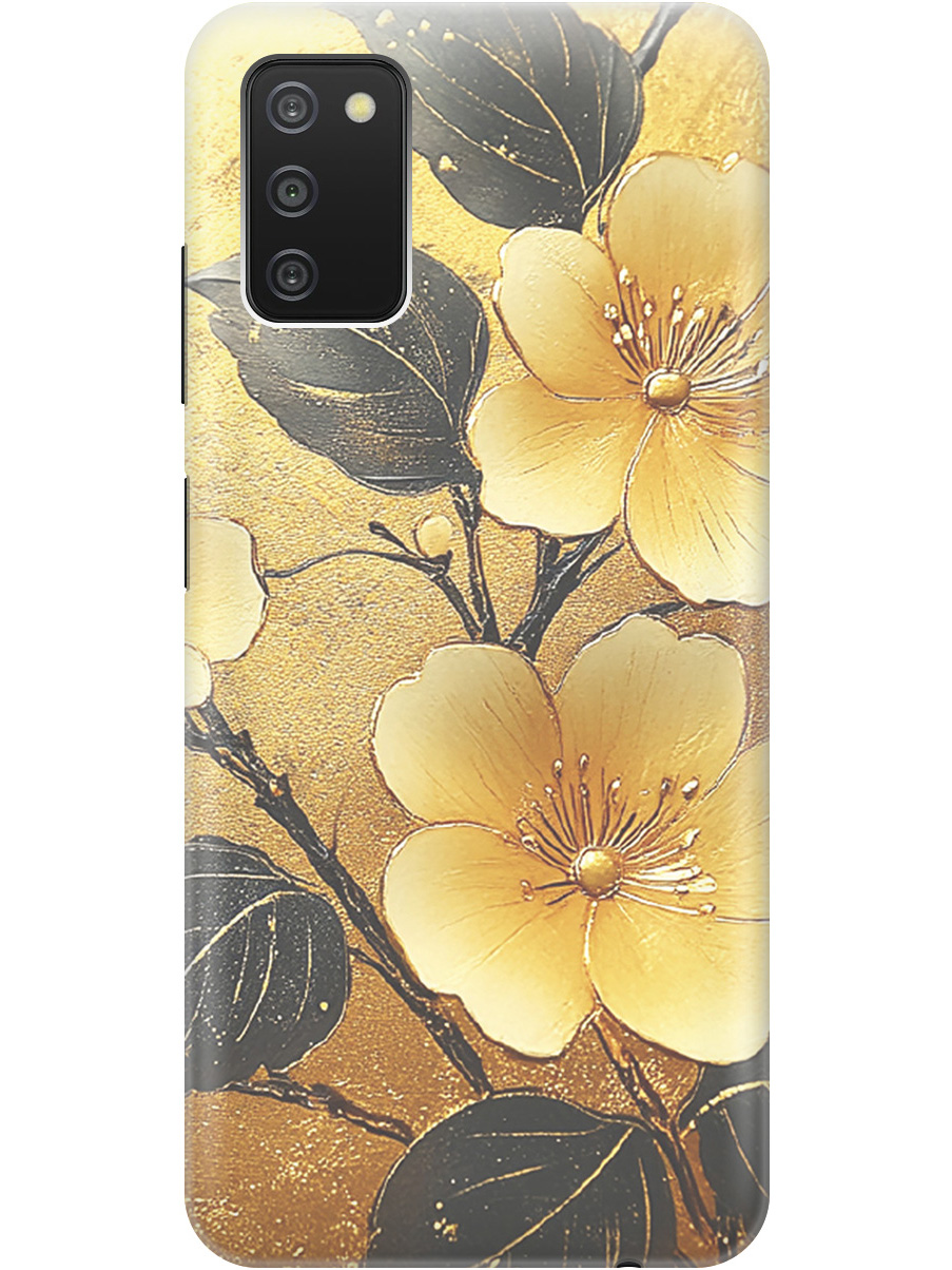 

Силиконовый чехол на Samsung Galaxy A03s с принтом "Цветы и золото", Прозрачный;желтый;черный, 732241124