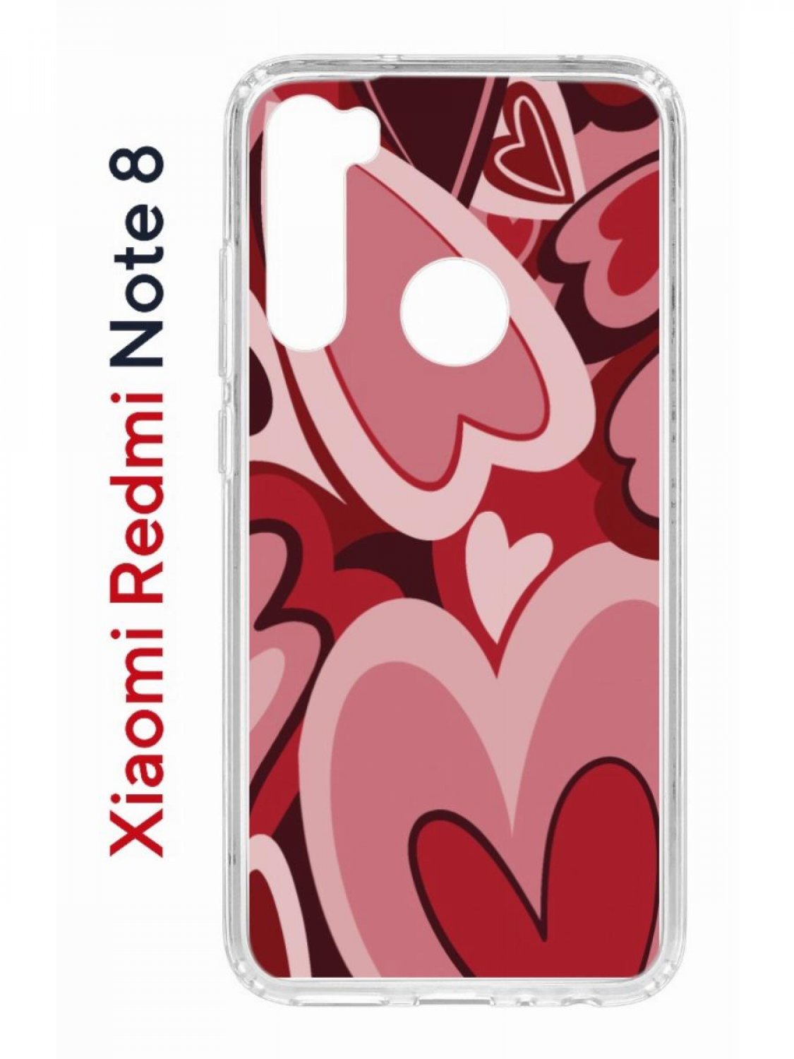 

Чехол на Xiaomi Redmi Note 8 Kruche Print Сердечки,противоударный бампер,с защитой камеры, Прозрачный;красный;бордовый;коричневый, Ксиоми Редми Нот 8