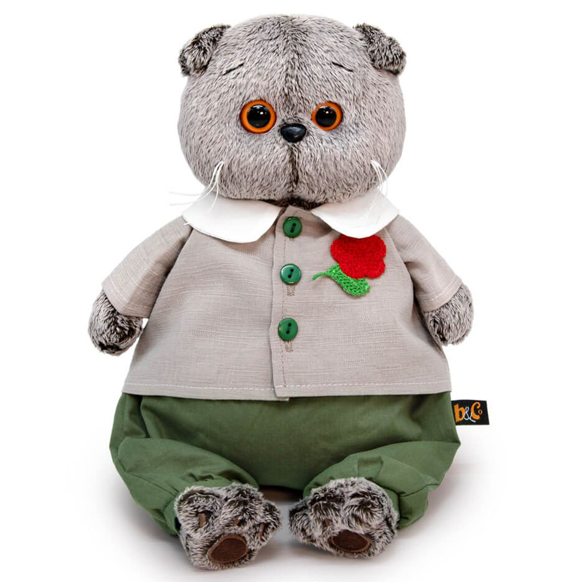 

Мягкая игрушка Budi Basa Кот Басик в комплекте с цветком, 25 см, Серый