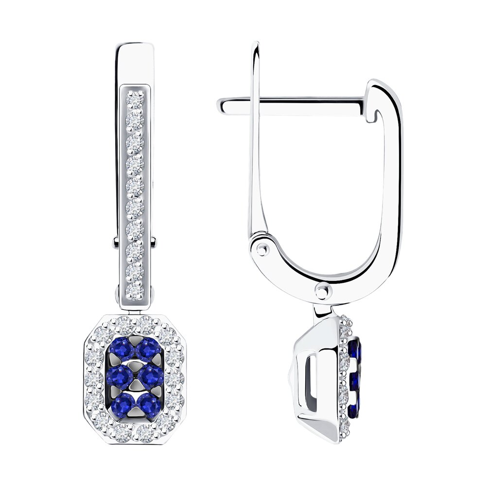 

Серьги подвески из белого золота SOKOLOV Diamonds 2021099-3, бриллиант/сапфир, 2021099-3