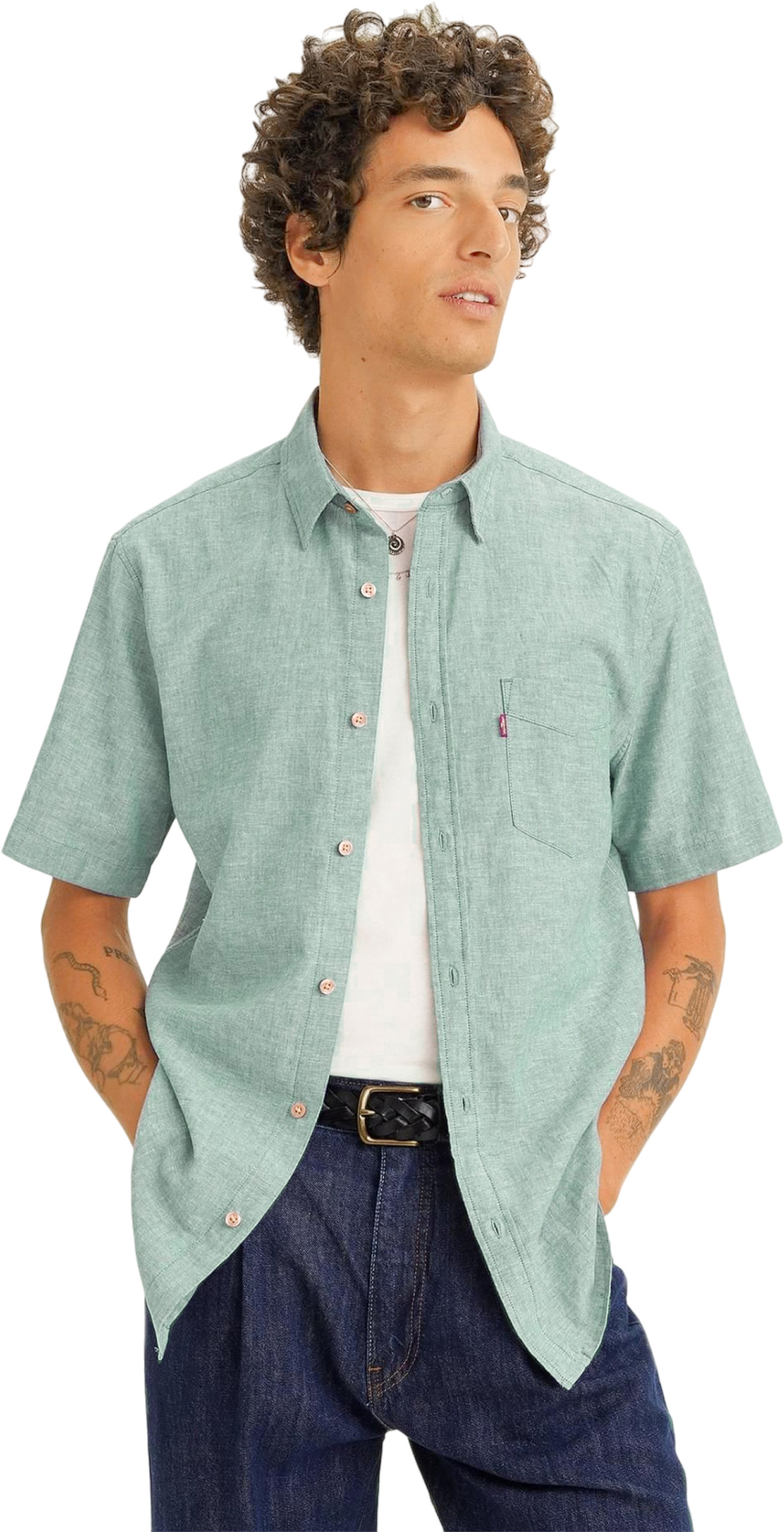 

Рубашка мужская LEVIS Men Short Sleeve Sunset One Pocket Shirt зеленая M, Зеленый, Men Short Sleeve Sunset One Pocket Shirt