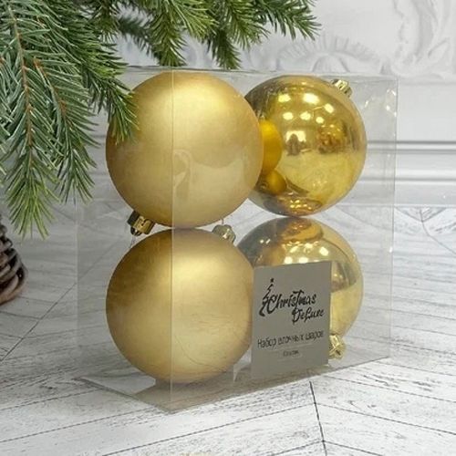 

Набор елочных шаров Сhristmas DeLuxe белое золото 10 см 4 шт, Золотистый