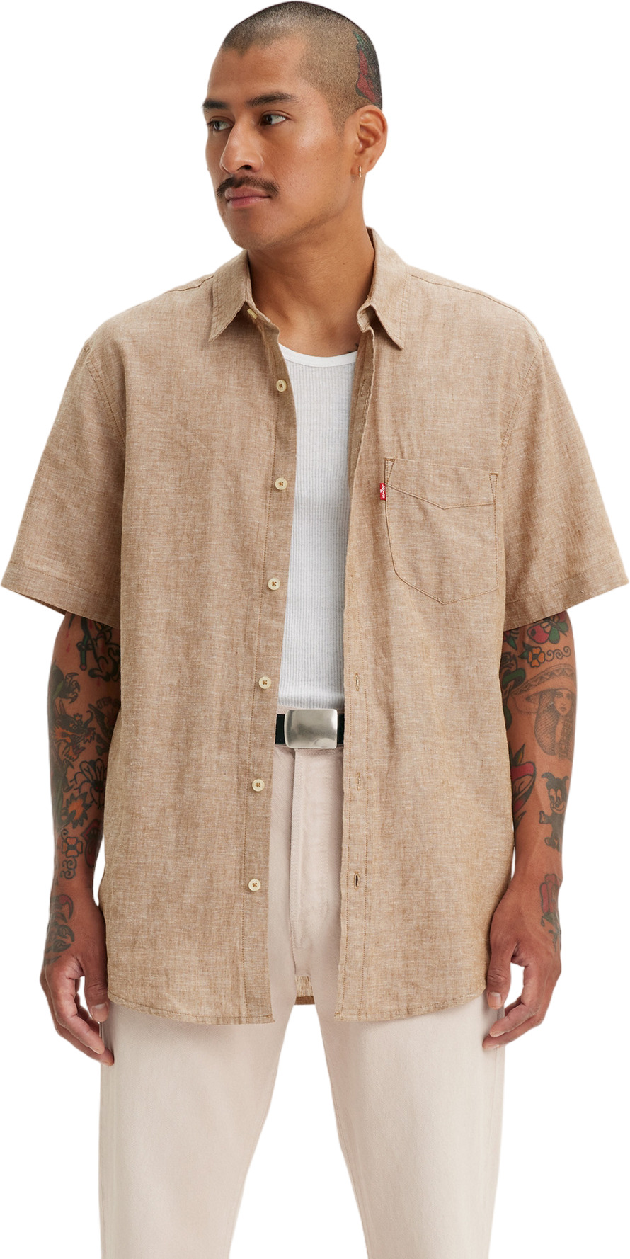 

Рубашка мужская LEVIS Men Short Sleeve Sunset One Pocket Shirt бежевая L, Бежевый, Men Short Sleeve Sunset One Pocket Shirt