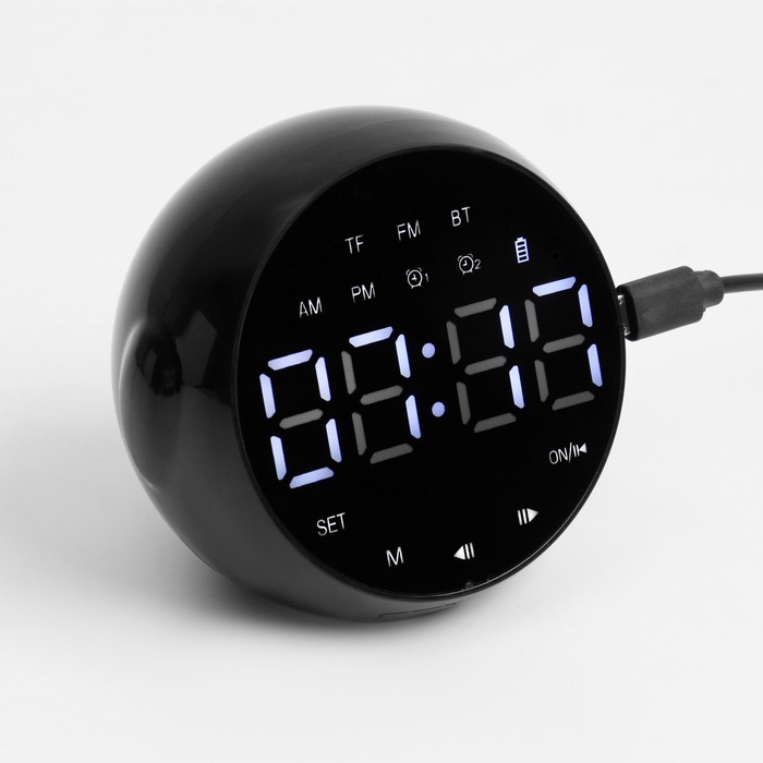 фото Часы-будильник электронные, bluetooth 5.0, fm, tf карта, 2000 мач, 9 x 7.5 x 8 см, черные nobrand
