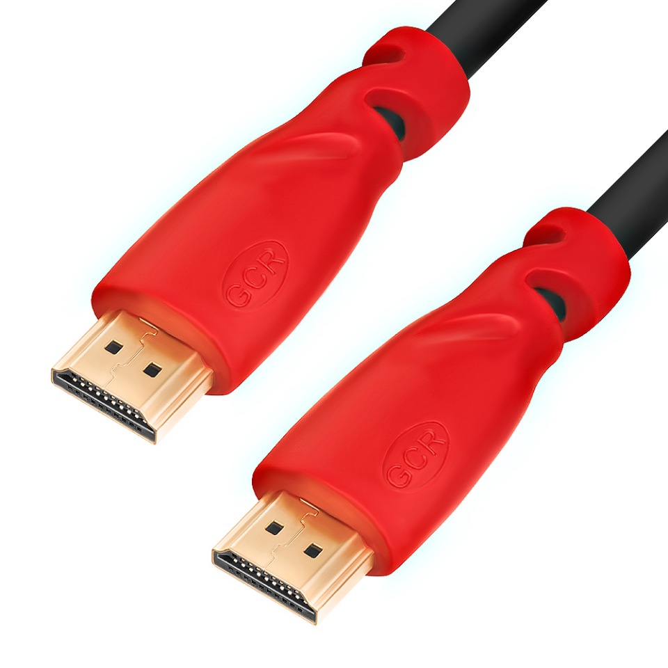 фото Gcr кабель 1.0м hdmi 1.4, красные коннекторы, 30/30 awg, позолоченные контакты