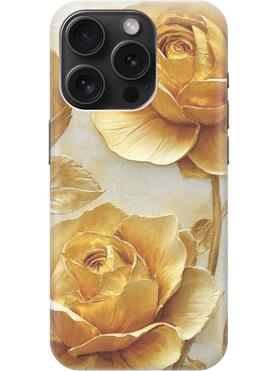 

Силиконовый чехол на Apple iPhone 15 Pro с принтом "Золотые розы", Прозрачный;золотистый;белый, 775148023