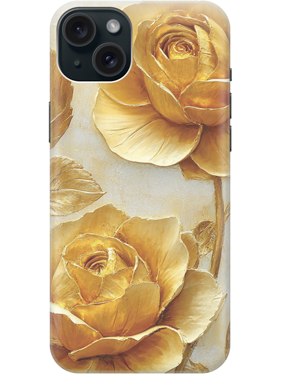 

Силиконовый чехол на Apple iPhone 15 Plus с принтом "Золотые розы", Прозрачный;золотистый;белый, 775147923