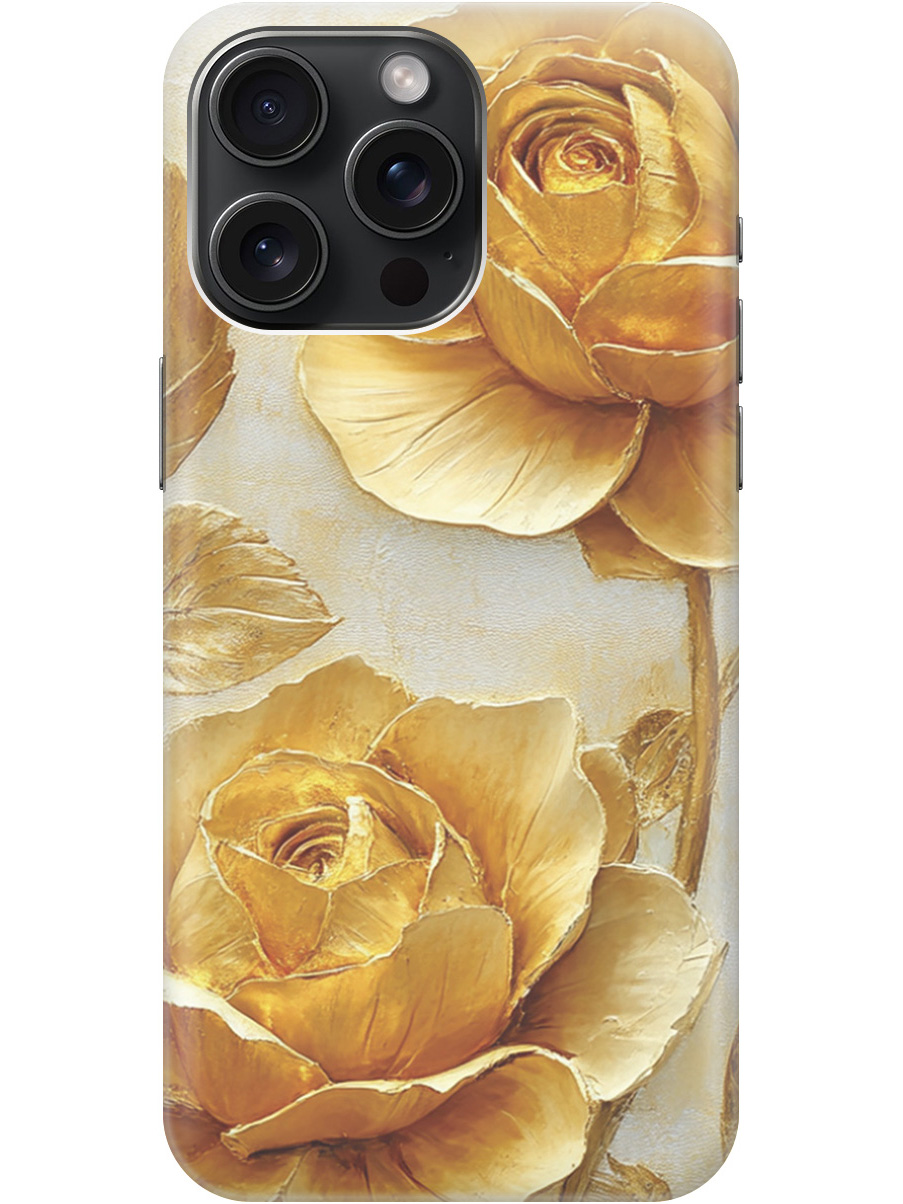 

Силиконовый чехол на Apple iPhone 15 Pro Max с принтом "Золотые розы", Прозрачный;золотистый;белый, 775148123