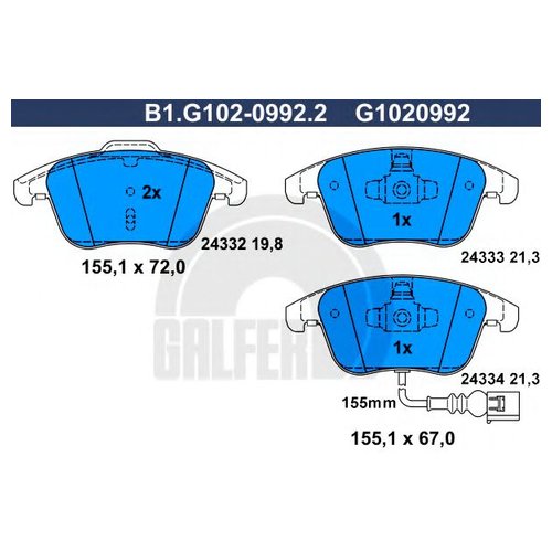 

Комплект передних тормозных колодок Galfer B1G10209922