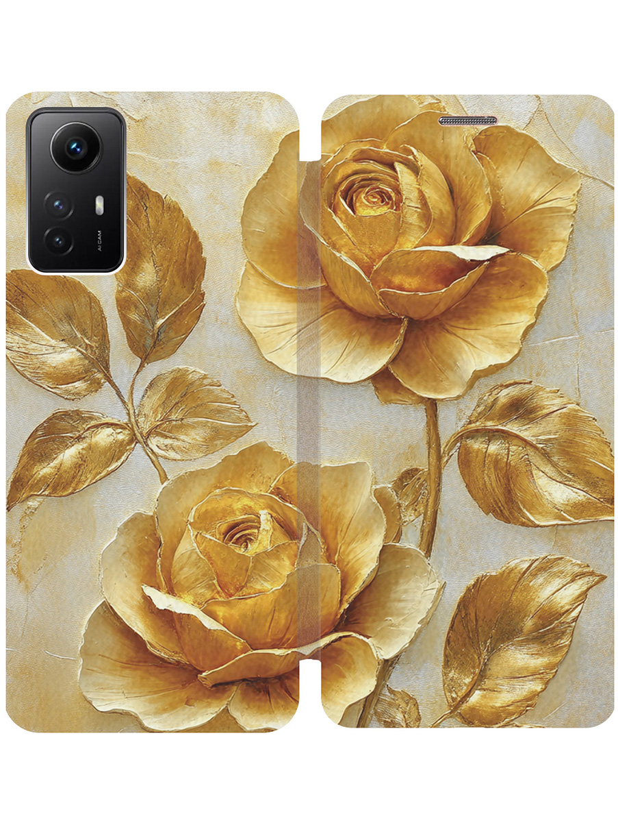 

Чехол-книжка на Xiaomi Redmi Note 12s с принтом "Золотые розы" золотой, Золотистый;белый, 778676923