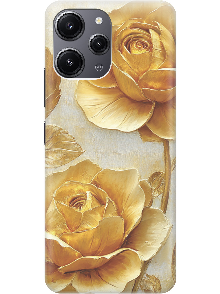 

Силиконовый чехол на Xiaomi Redmi 12 с принтом "Золотые розы", Прозрачный;золотистый;белый, 772621723