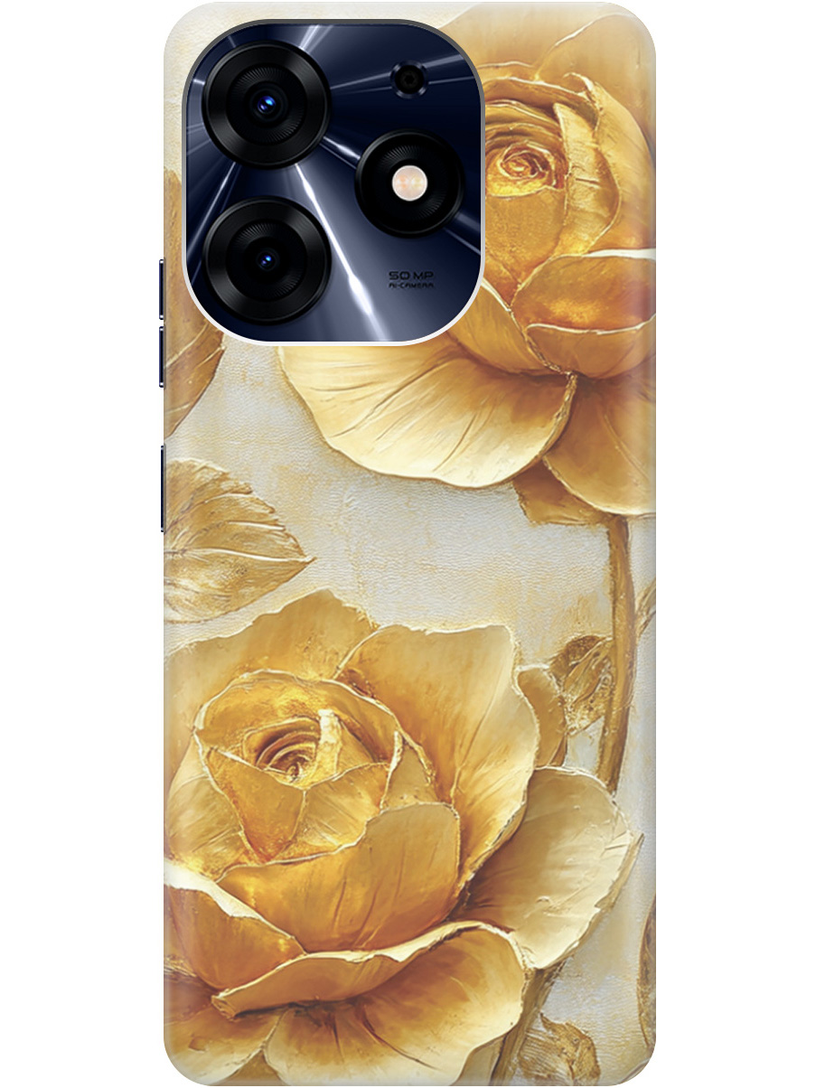 

Силиконовый чехол на Tecno Spark 10 Pro с принтом "Золотые розы", Прозрачный;золотистый;белый, 768742623