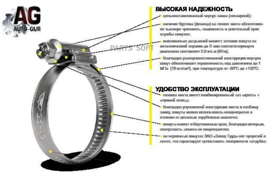 AUTO-GUR AGX1625 Хомут червячный 16-25-Х алюцинковая сталь 1шт 430₽