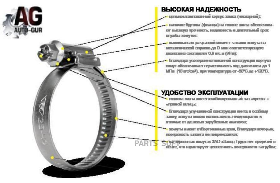 AUTO-GUR AGX4060 Хомут червячный 40-60-Х алюцинковая сталь 1шт