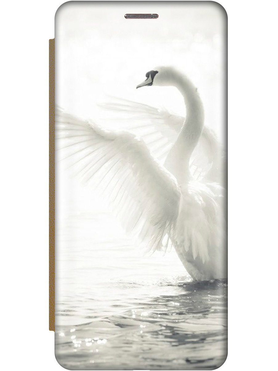 

Чехол-книжка на Tecno Spark 10 с принтом "Лебедь" золотистый, Белый, 159553