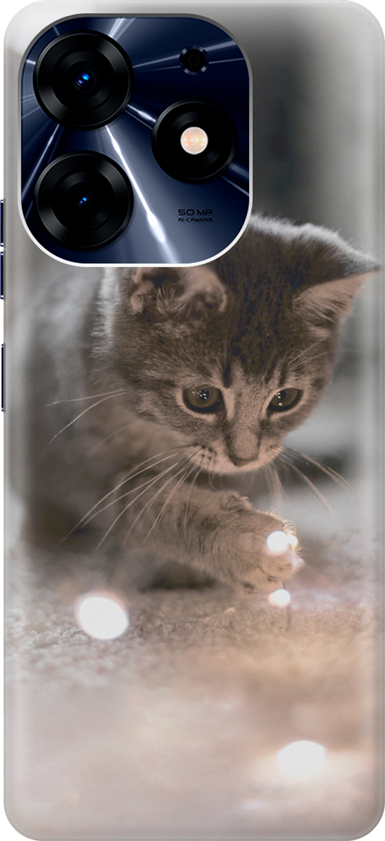 

Силиконовый чехол на Tecno Spark 10 Pro с принтом "Котенок и свет", Белый;коричневый;серый, 159561