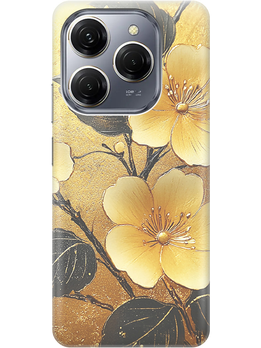 

Силиконовый чехол на Tecno Spark 20 Pro с принтом "Цветы и золото", Прозрачный;желтый;черный, 779829024