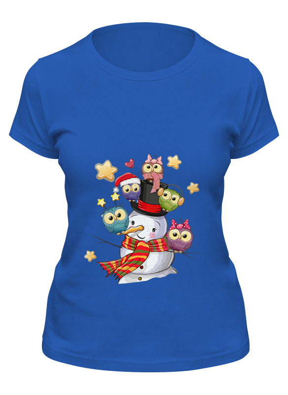 

Футболка женская Printio Снеговик синяя 2XL, Синий, Снеговик