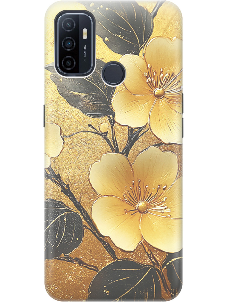 

Силиконовый чехол на Oppo A53 (2020) / A32 с принтом "Цветы и золото", Прозрачный;желтый;черный, 726148724