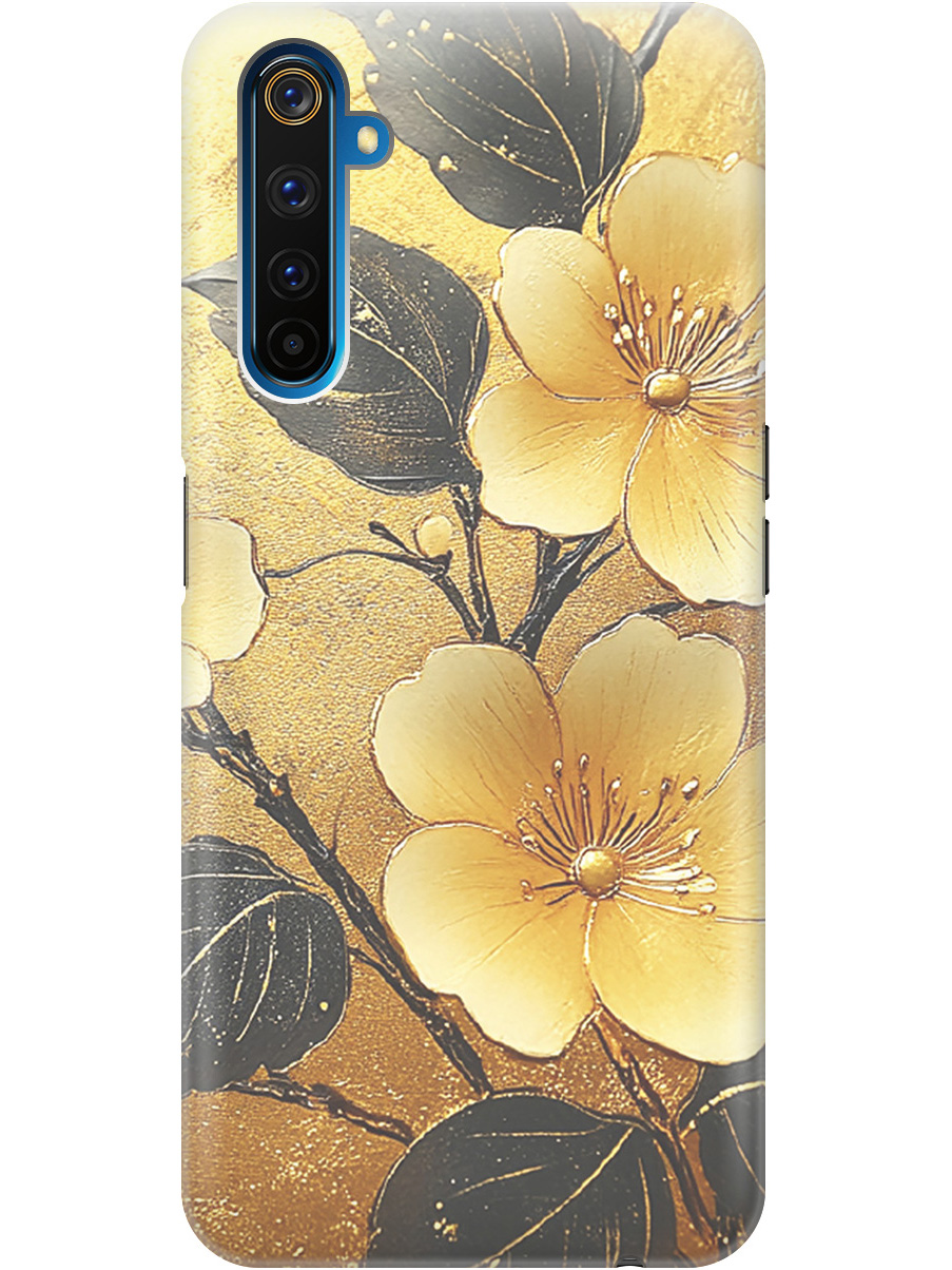 

Силиконовый чехол на realme 6 Pro с принтом "Цветы и золото", Прозрачный;желтый;черный, 726149524