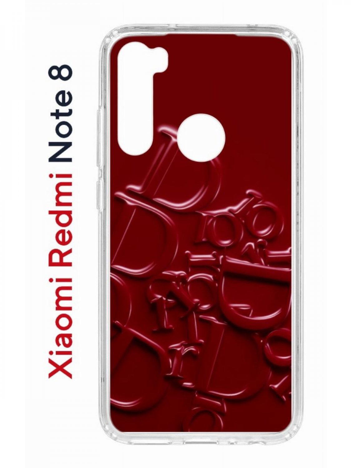 

Чехол на Xiaomi Redmi Note 8 Kruche Print Dior,противоударный бампер,с защитой камеры, Прозрачный;бордовый;красный, Ксиоми Редми Нот 8