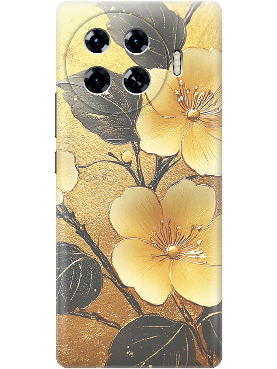 

Силиконовый чехол на Tecno Spark 20 Pro+ с принтом "Цветы и золото", Прозрачный;желтый;черный, 783985024