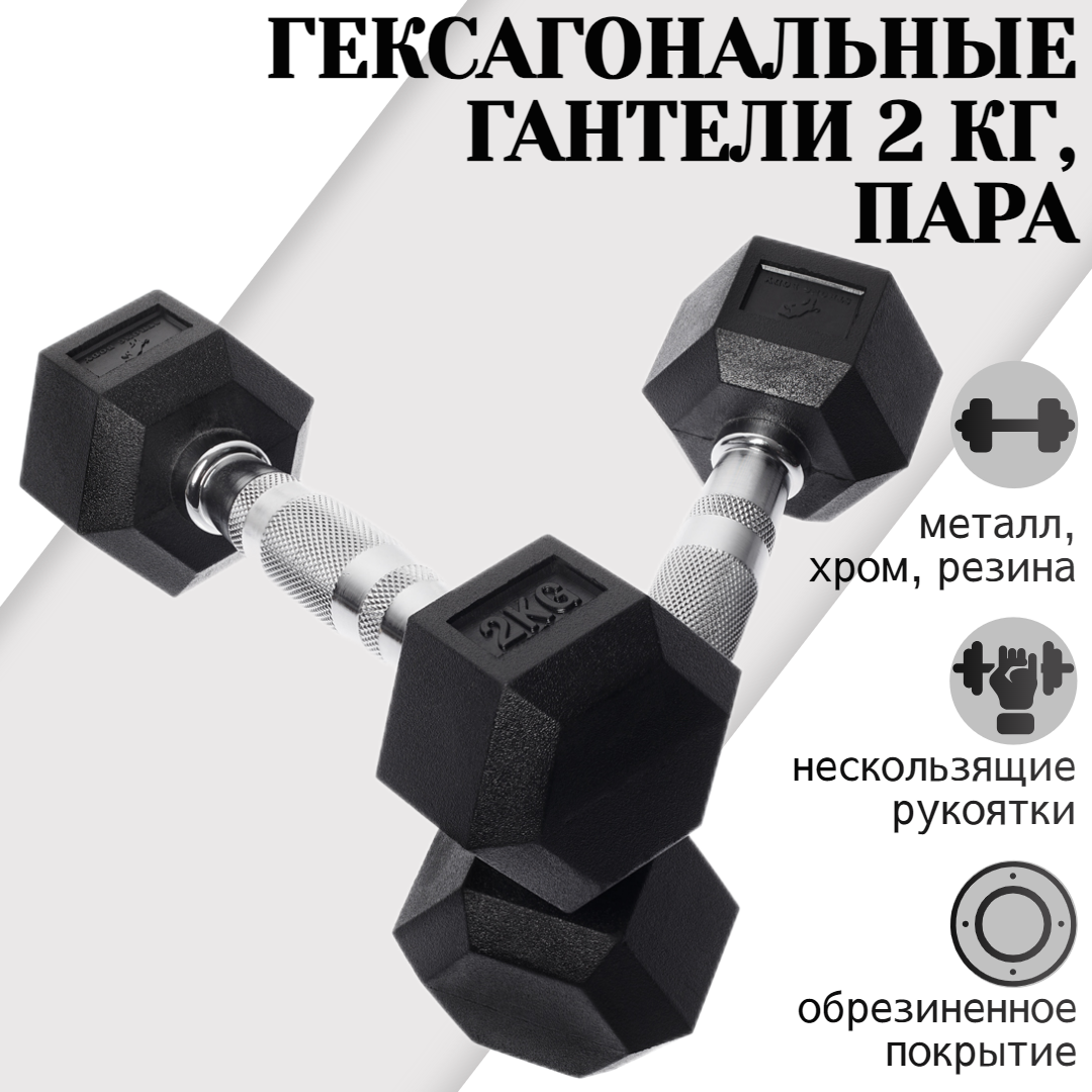 Гантели гексагональные STRONG BODY 2 кг 2 шт, черные