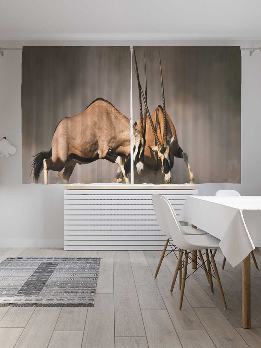 фото Шторы joyarty с фотопечатью "бой антилоп" из сатена, 290х180 см
