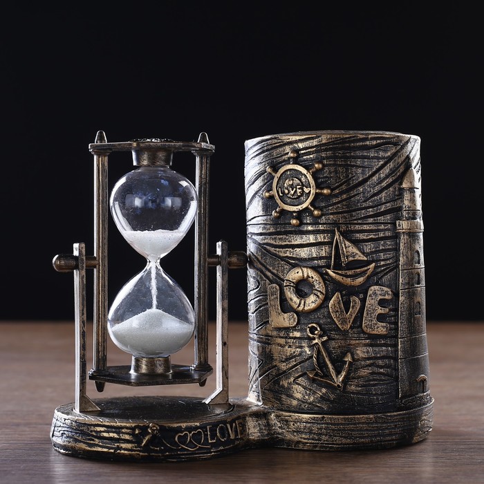 фото Песочные часы "море - любовь", сувенирные, с карандашницей, 16.5 х 8 х 13 см nobrand