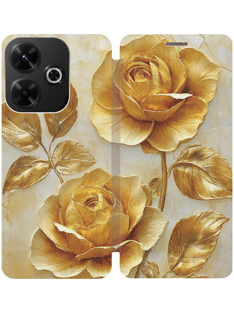 

Чехол-книжка на Xiaomi Redmi 13 / Redmi Note 13R / Poco M6 4g с принтом золотой 858512, Золотистый;белый, 783988623