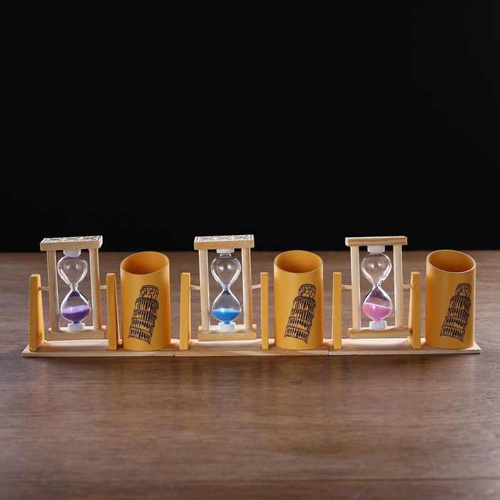 фото Песочные часы "достопримечательности", сувенирные, с карандашницей, 9.5 х 13 см, микс nobrand