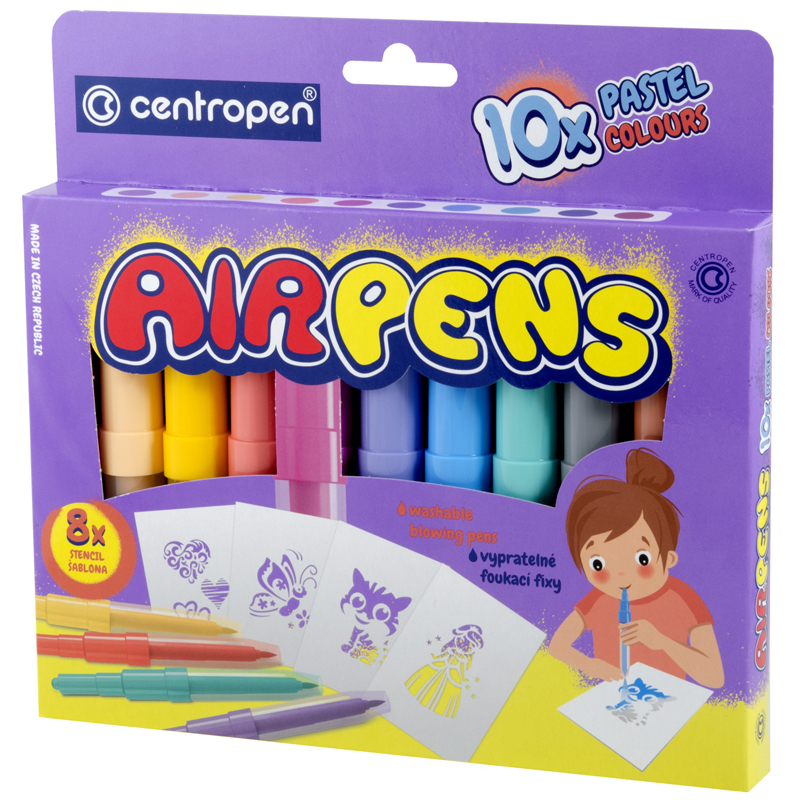 

Фломастеры воздушные Centropen AirPens Pastel, 10цв.+8 трафаретов