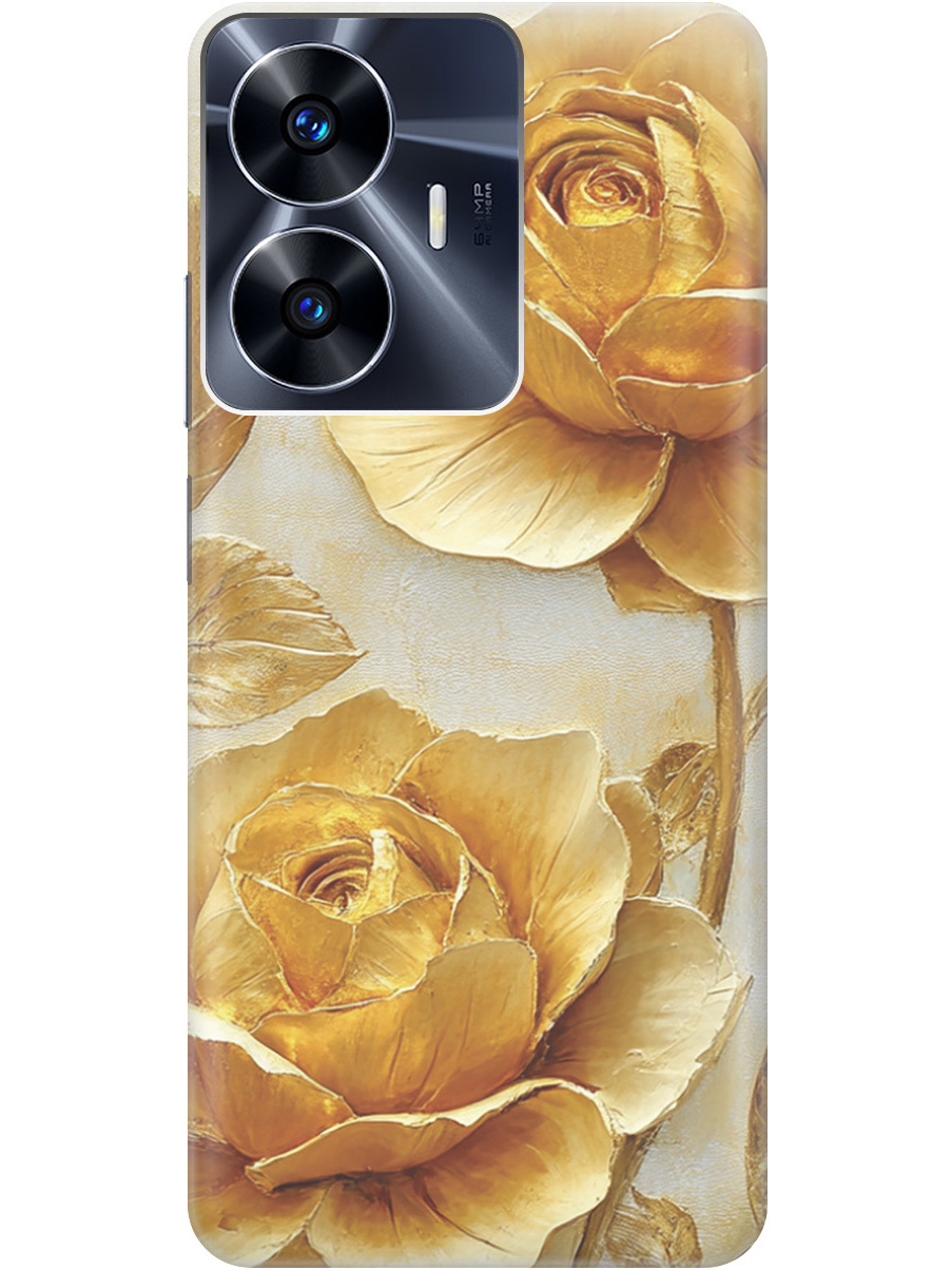 

Силиконовый чехол на Realme C55 с принтом "Золотые розы", Прозрачный;золотистый;белый, 768742723