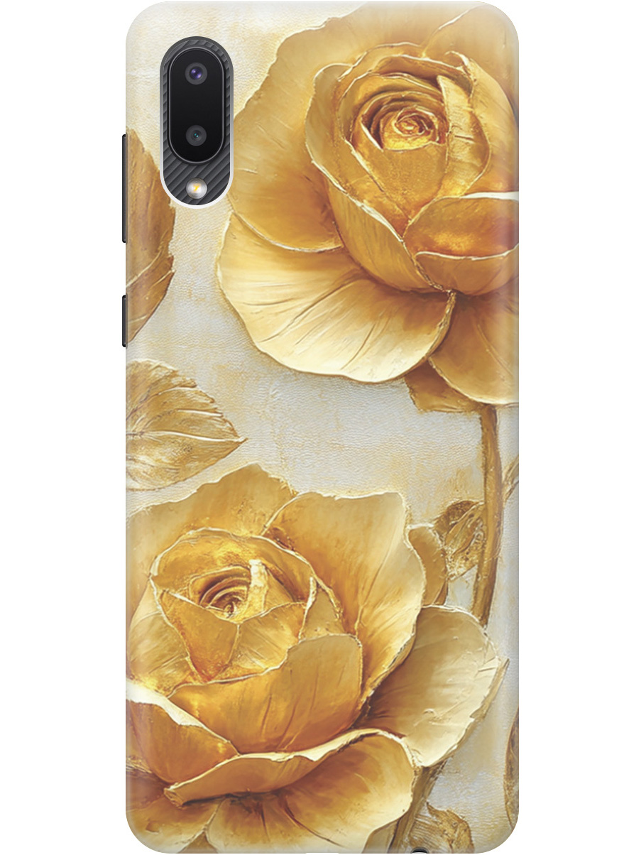

Силиконовый чехол на Samsung Galaxy A02 с принтом "Золотые розы", Прозрачный;золотистый;белый, 724352123