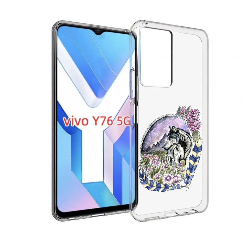 

Чехол MyPads нарисованный волк в цветах с перьями для Vivo Y76 5G, Прозрачный, Tocco