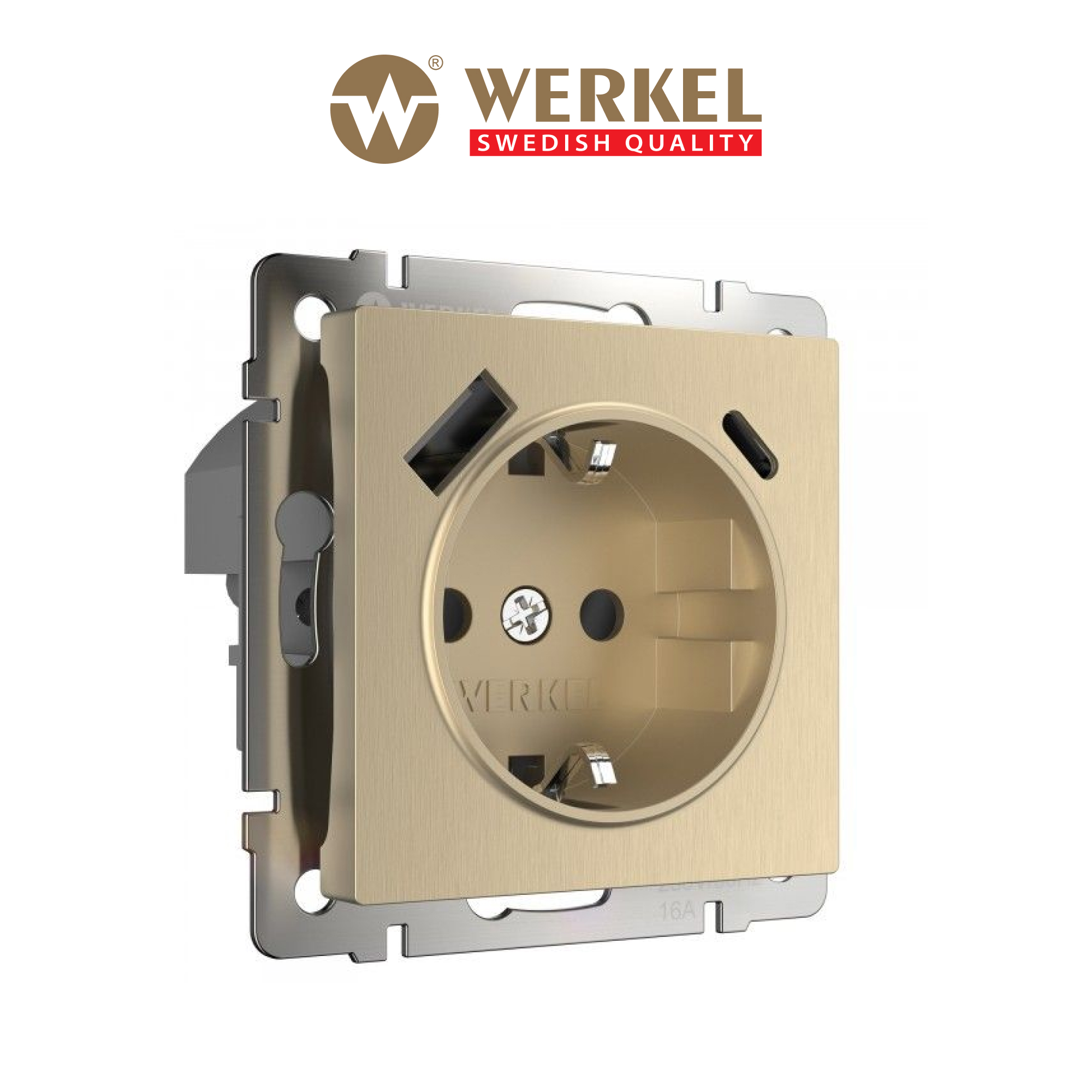 

Розетка Werkel W1171710, Бежевый, Розетка с заземлением, шторками и USB тип A+C