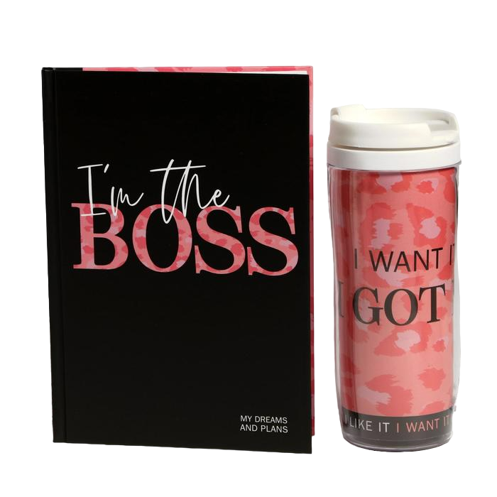 

Подарочный набор Im the BOSS ежеднкевник+термостакан, Розовый