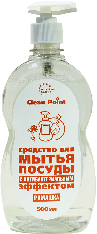 фото Чистящее средство clean point для посуды с антибактериальным эффектом ромашка 500мл