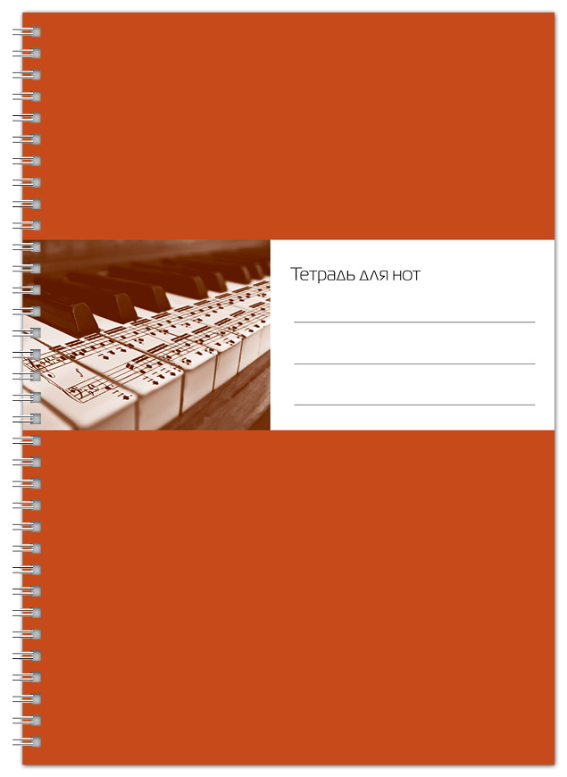 Тетрадь для нот А4, 48 стр., пружина, ноты на клавиатуре
