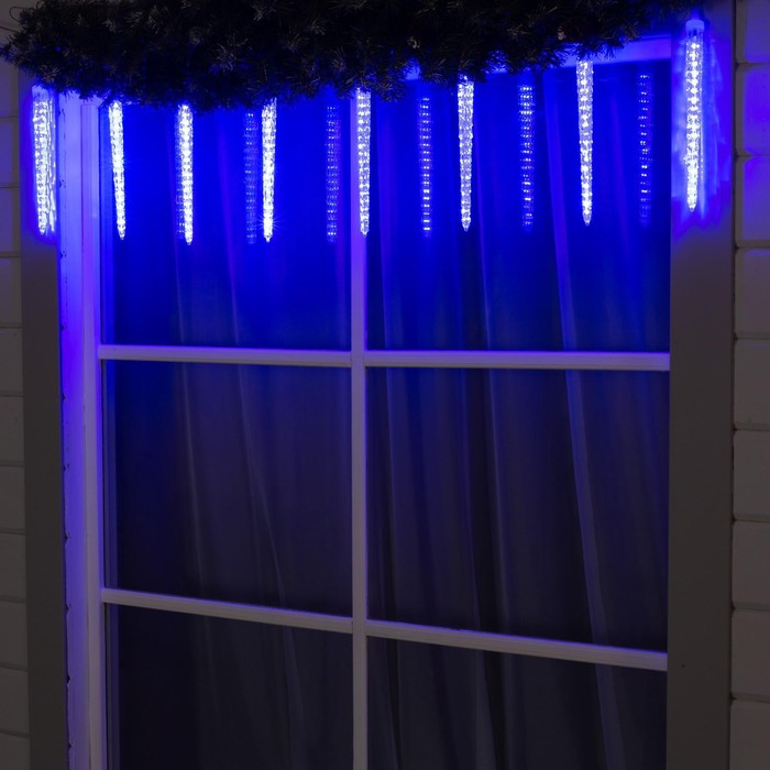 

Гирлянда Сосульки рифленые 2.5 × 0.3 м, IP65, прозрачная нить, 192 LED, свечение синее с