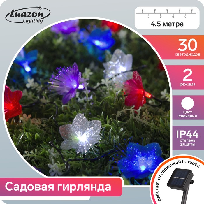 фото Гирлянда нить 4.5 м с насадками цветы, ip44, темная нить, 30 led, свечение белое, 2 ре nobrand