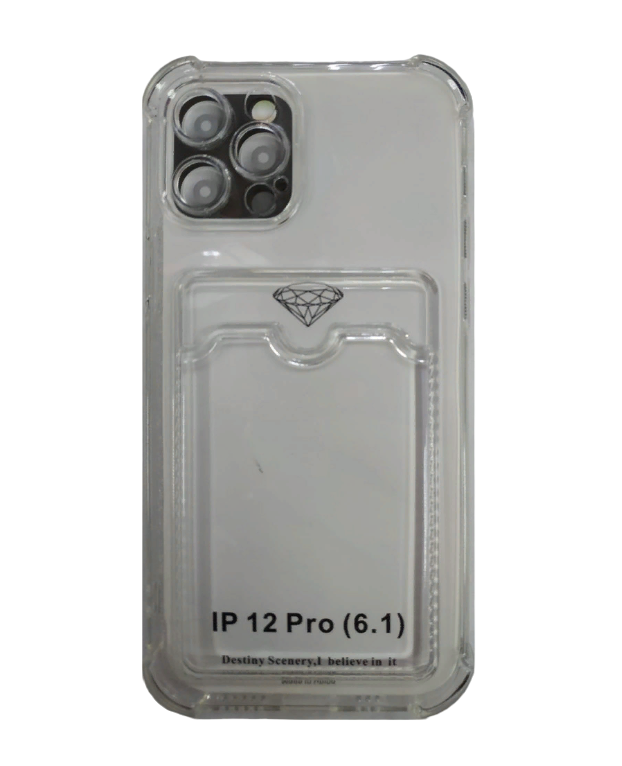 

Чехол-накладка силикон тонкий с карманом под карту iPhone 12 Pro 6.1" прозрачная, Прозрачный