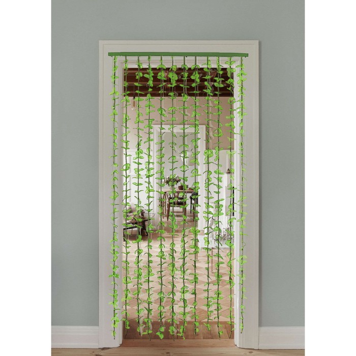 Занавеска декоративная «Листики», 90x175 см, 12 нитей, цвет зелёный